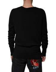 Dolce & Gabbana Black Wool Round Neck Pullover Sweater Dolce & Gabbana Retail Flare