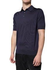 Dolce & Gabbana Blue Silk Collared Short Sleeves Polo T-shirt Dolce & Gabbana Retail Flare