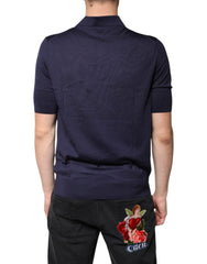 Dolce & Gabbana Blue Silk Collared Short Sleeves Polo T-shirt Dolce & Gabbana Retail Flare