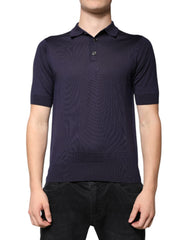 Dolce & Gabbana Blue Silk Collared Short Sleeves Polo T-shirt Dolce & Gabbana Retail Flare