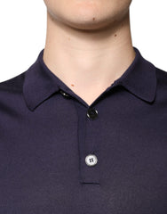 Dolce & Gabbana Blue Silk Collared Short Sleeves Polo T-shirt Dolce & Gabbana Retail Flare