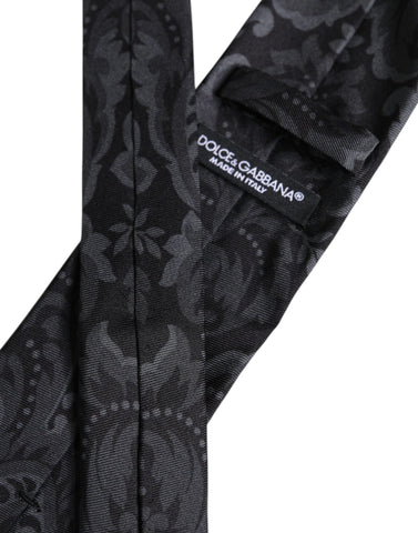 Dolce & Gabbana Black Gray Flower Print Adjustable Necktie Tie Dolce & Gabbana Retail Flare