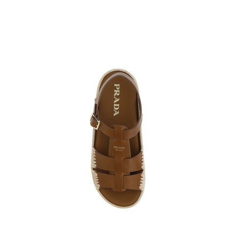 Prada Leather and Raffia Sandals Prada Retail Flare