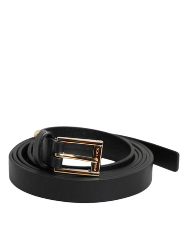 Dolce & Gabbana Black Calf Leather Gold Metal Buckle Belt Dolce & Gabbana Retail Flare