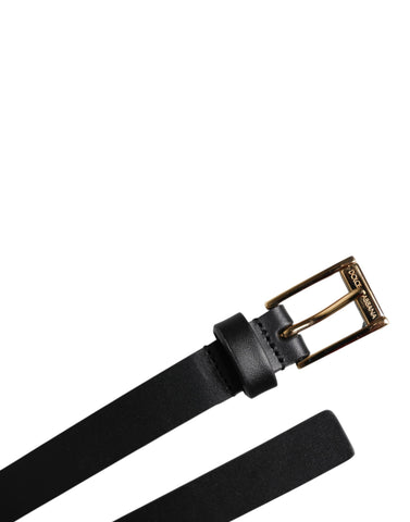 Dolce & Gabbana Black Calf Leather Gold Metal Buckle Belt Dolce & Gabbana Retail Flare