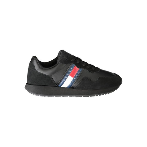 Tommy Hilfiger Black Leather Men Sneaker Tommy Hilfiger Retail Flare