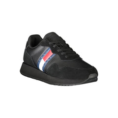 Tommy Hilfiger Black Leather Men Sneaker Tommy Hilfiger Retail Flare