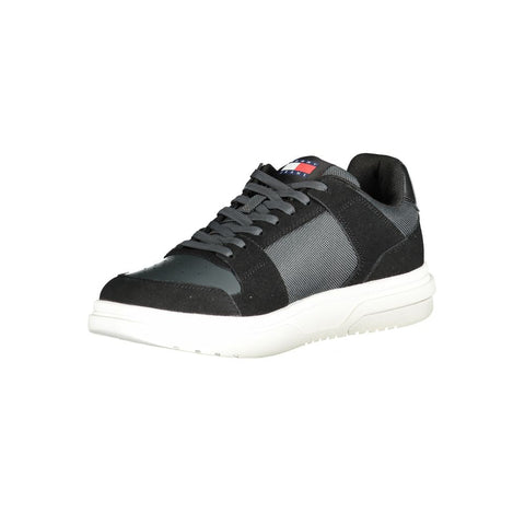 Tommy Hilfiger Black Leather Men Sneaker Tommy Hilfiger Retail Flare