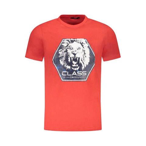 Cavalli Class Red Cotton Men T-Shirt Cavalli Class Retail Flare