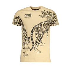 Cavalli Class Beige Cotton T-Shirt Cavalli Class Retail Flare