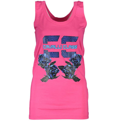 Cavalli Class Pink Cotton Women Tank Top Cavalli Class Retail Flare
