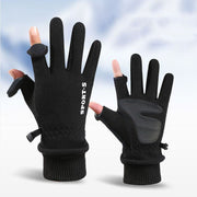 Outdoor Ski Riding Gloves | Black Variant with Fleece Flip Cover