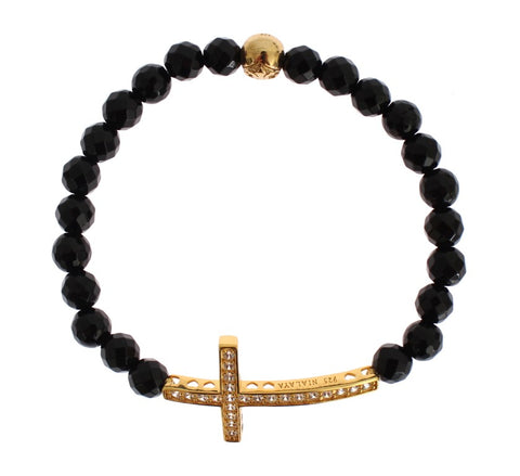 Nialaya Gold Plated Sterling Bracelet with CZ Diamond Cross - Retail Flare