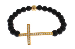 Nialaya Chic Matte Onyx Bead & CZ Diamond Cross Bracelet - Retail Flare