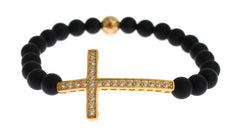 Nialaya Chic Matte Onyx Bead & CZ Diamond Cross Bracelet - Retail Flare