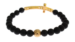 Nialaya Chic Matte Onyx Bead & CZ Diamond Cross Bracelet - Retail Flare