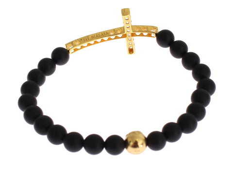 Nialaya Chic Matte Onyx Bead & CZ Diamond Cross Bracelet - Retail Flare