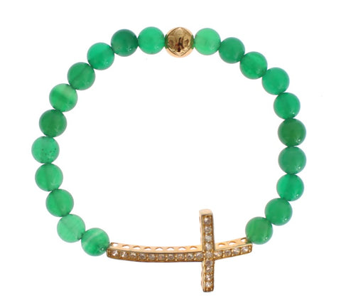 Nialaya Elegant Green Jade Bead & Gold Plated Bracelet - Retail Flare