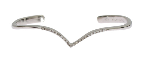Nialaya Elegant Silver Bangle Cuff with Clear CZ Accents - Retail Flare