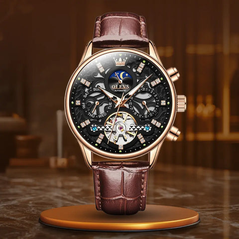Elite Automatic Mechanical Watch with Leather Strap - Retail Flare