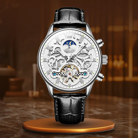 Elite Automatic Mechanical Watch with Leather Strap - Retail Flare