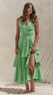 Jane Full Size Sleeveless Gingham Print Tiered Midi Dress Plus Size | Retail Flare