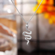 Lady Snake Pendant Necklace | Close-up View | Dazzling Zirconia Stones