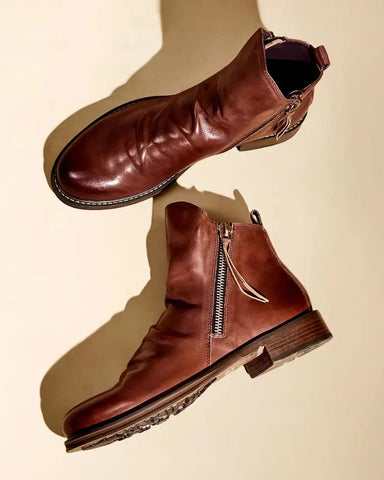 Leonardo™ | Leather Ankle Boots with Side Zipper - Retail Flare