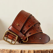 Men's Genuine Leather Pure Cowhide Retro Youth All - matching Jeans Belt