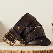 Men's Genuine Leather Pure Cowhide Retro Youth All - matching Jeans Belt
