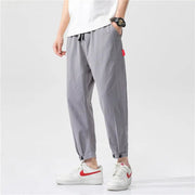 Men's Straight Casual Loose Cotton And Linen Cropped Pants