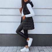 Solid Color Hooded Quilted Zipper Cotton Vest Coat
