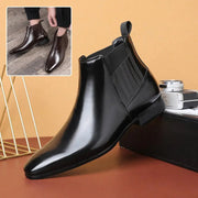 Pointed Toe Chelsea - style Boots For Men Fashion British Style Square Heel Business Formal Leather Shoes