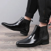 Pointed Toe Chelsea - style Boots For Men Fashion British Style Square Heel Business Formal Leather Shoes