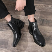 Pointed Toe Chelsea - style Boots For Men Fashion British Style Square Heel Business Formal Leather Shoes
