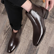 Pointed Toe Chelsea - style Boots For Men Fashion British Style Square Heel Business Formal Leather Shoes