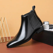 Pointed Toe Chelsea - style Boots For Men Fashion British Style Square Heel Business Formal Leather Shoes
