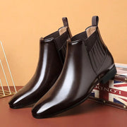 Pointed Toe Chelsea - style Boots For Men Fashion British Style Square Heel Business Formal Leather Shoes