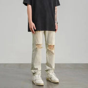 Ripped Jeans Men's Thin Yellow Mud Color Wide Leg