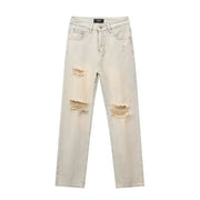 Ripped Jeans Men's Thin Yellow Mud Color Wide Leg