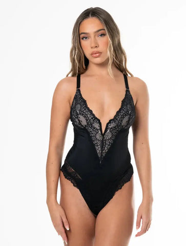 SARAH | Deep V-Neck Lace Shapewear Bodysuit - Retail Flare