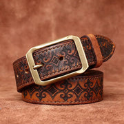 Thick First Layer Cowhide Double - sided Available Carved Genuine Leather Belt