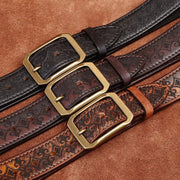 Thick First Layer Cowhide Double - sided Available Carved Genuine Leather Belt