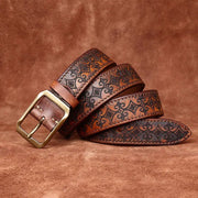 Thick First Layer Cowhide Double - sided Available Carved Genuine Leather Belt