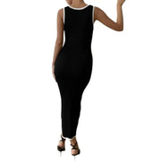Vest - style Dress Contrast Color Single Row Multi - buckle Slit Long Knitted Dress