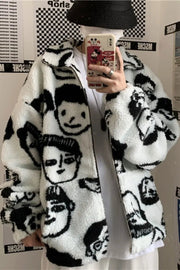 WAKUTA Women's Winter Wool Coat – Cute & Chic Streetwear with Funny Print