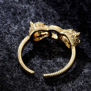 Zircon Panther Head Ring | Close-up View | Double Panther Head & Zircon Stones