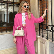 Womens Button Down Lounge Sets Long Sleeve Shirts And 2 Piece Outfit Set Casual Loungewear With Pockets