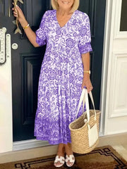 Madeline | Boho Floral V-Neck Dress