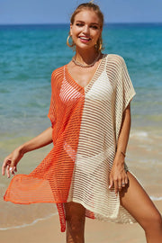 Angel Wings Openwork Contrast Slit Knit Cover Up